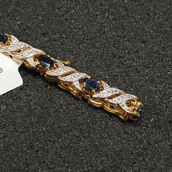 24K Gold Over Sterling Silver Sapphire Tennis Bracelet 7.25" 14g NWT - Picture 6 of 13